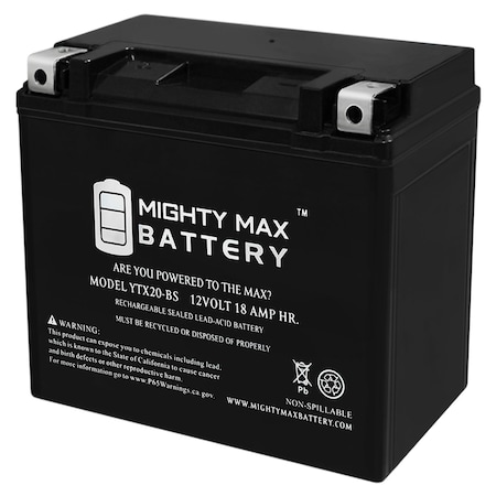 Mighty Max Battery Sealed Lead Acid Battery, 12 V, 18 AH, Nut and Bolt Terminal, SLA, AGM Chemistry YTX20-BS29